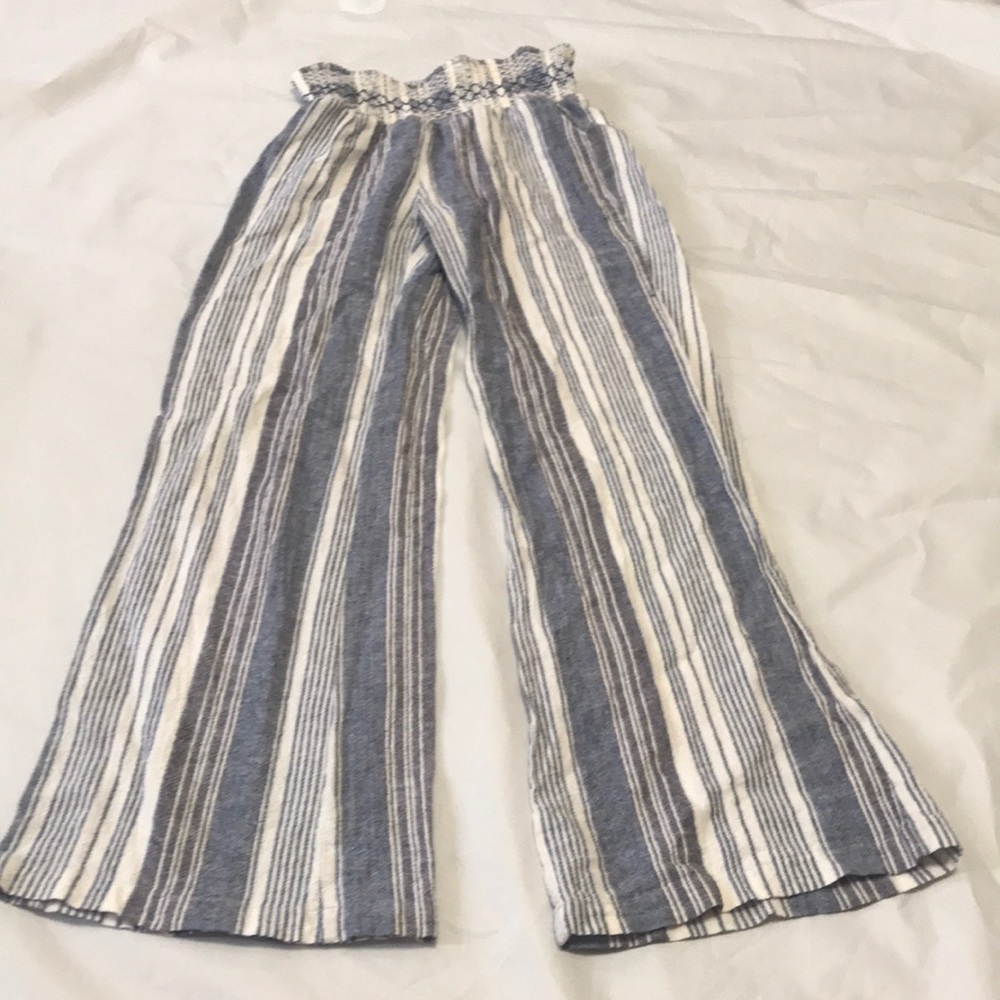 Indigo Rein Linen Striped Wide Leg Pull On Elastic Waist Pants Size Small
